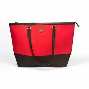 DKNY JET SET TRAVEL TOTE RED & BLACK LEATHER HANDBAG | GREAT FOR WORK/PLAY
